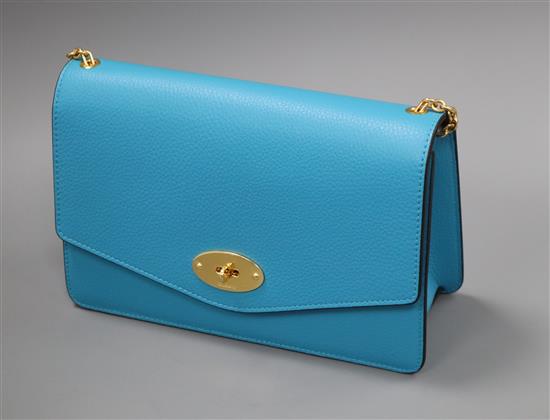 A turquoise leather Mulberry shoulder handbag, with dust cover and red card 24 x 15.5cm